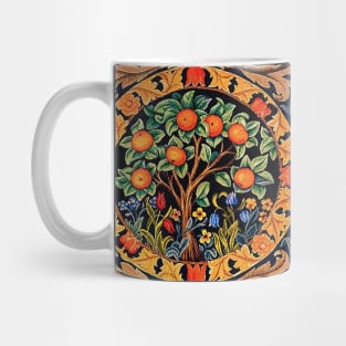 ORANGE TREE WITH GREEN LEAVES ,FRUIT BRANCHES,FLOWERS Art Nouveau Floral in Black Mug